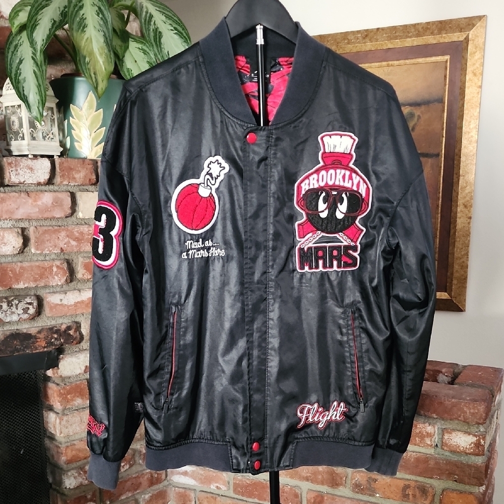 Jordan Brooklyn Mars Blackmon Bomber Jacket Black Patch Varsity Streetwear